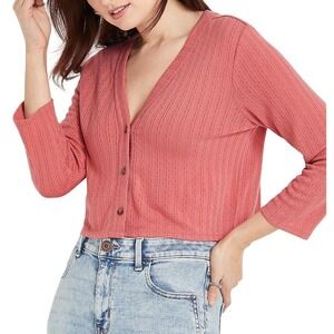 Maurices Womens Cropped Cardigan Terracotta Rose Pointelle Ribbed V-Neck Size M